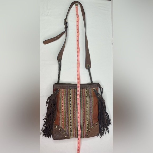 Firenze Bella Cross Body Aztec Tapestry & Leather Tassel Stud Detail Handbag - Picture 5 of 10